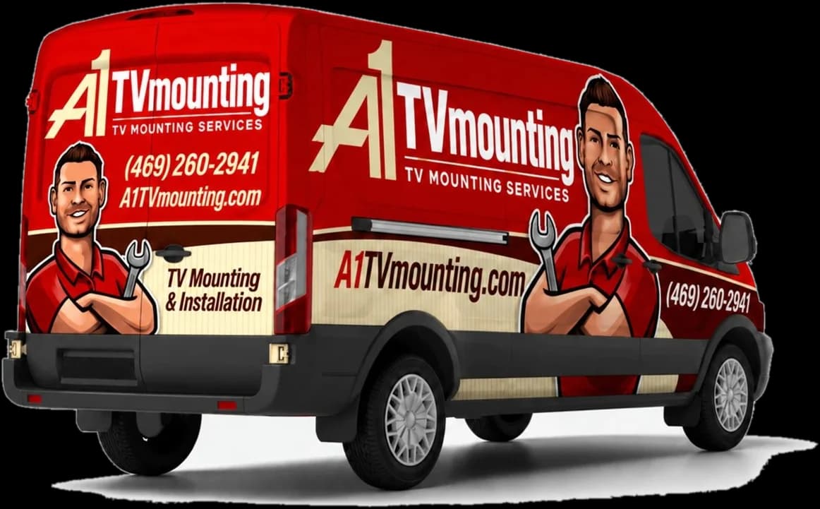 A1 TV Mounting van with the phone number (469) 260-2941 and the website A1TVmounting.com